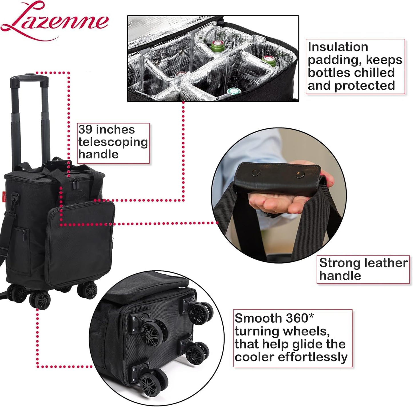 Wine Bags for Travel - 6 Bottle Wine Bag/Wine Carrier - Wine Luggage For Professionals and Consumers. 3-in-1 Wine Tote, Rolling Suitcase and Insulated Cooler Bag with Removable Dividers