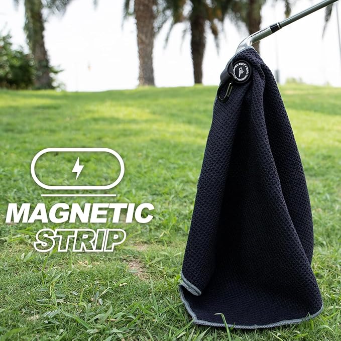 Magnetic Golf Towel, Microfiber Waffle Design with Clip - Industrial Strength Magnet for Strong Hold to Golf Bags, Carts & Clubs