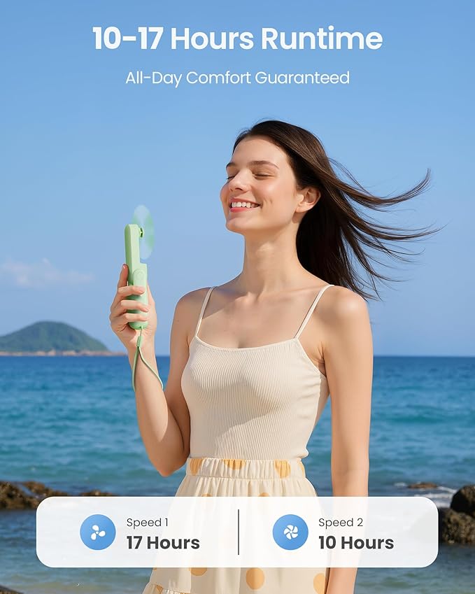 GAIATOP Portable Handheld Fan, 3 IN 1 Mini Foldable Travel Fans [17H Max Cooling Time] with Power Bank, Pocket Design USB Rechargeable for Travel Concert Lash Makeup, Summer Gifts for Women Girl Green