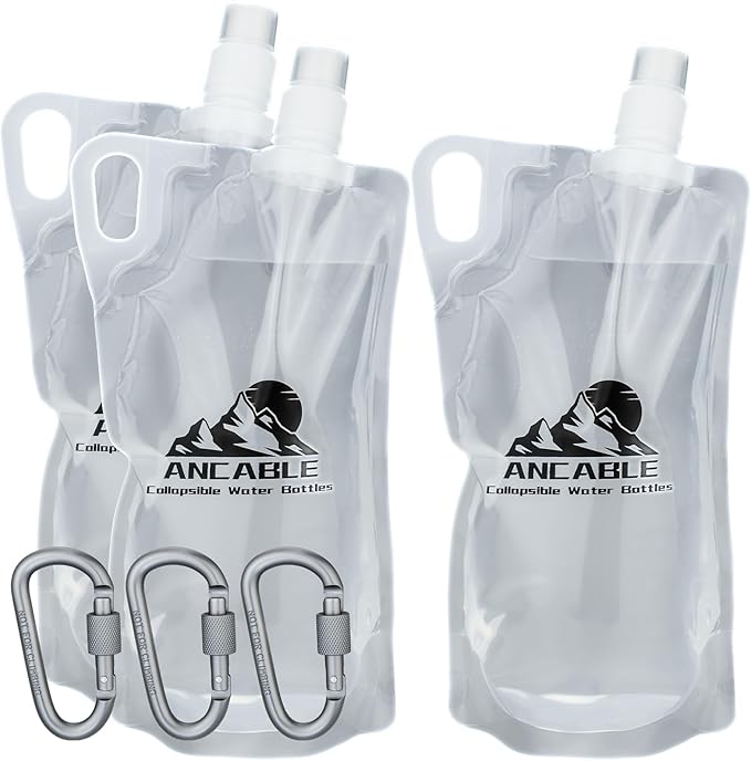 Ancable 33oz (1L) Collapsible Water Bottles, 3-Pack Reusable Travel Foldable Water Bottles for Hiking Camping Running Bike, BPA-Free Water Bottle