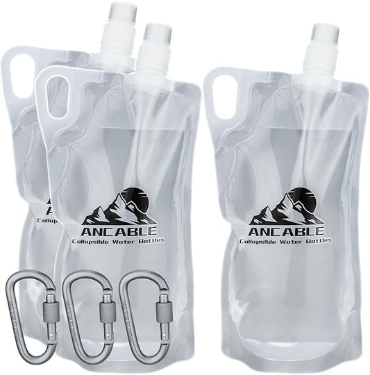 Ancable 33oz (1L) Collapsible Water Bottles, 3-Pack Reusable Travel Foldable Water Bottles for Hiking Camping Running Bike, BPA-Free Water Bottle