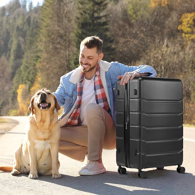 Sweetcrispy 25IN Carry on Luggage, Expandable Hard Shell ABS Suitcase with 360° Swivel Wheels, TSA Lock, Lightweight, Bronze Black