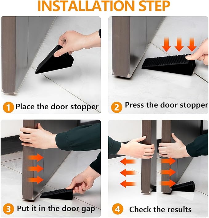 Heavy Duty Door Stopper,3 Inch High Large Adjustable Spring Door Stop,Tall Door Stoppers for Bottom of Doors，Big Wedge Suits Carpet, Tile, Wood, 1 Pack Black