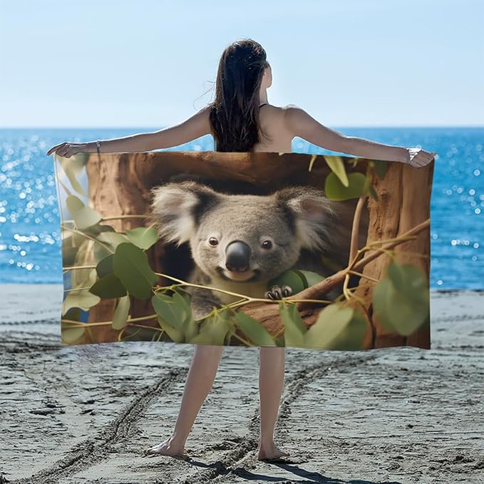 Cute Koala Tree Hole Beach Towel, Large Microfiber Quick Dry Lightweight Pool Bath Towels Sand Free Beach Blanket for Summer Cruise Yoga Camping Travel Vacation Essentials 31 x 61 in
