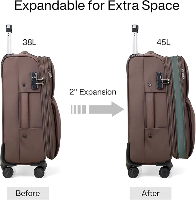 Hanke 24 Inch Luggage Expandable Softside Checked Suitcases with Spinner Wheels, Upright Rolling Luggage Suitcases Travel TSA Luggage Bag for Women Men(Coffee)