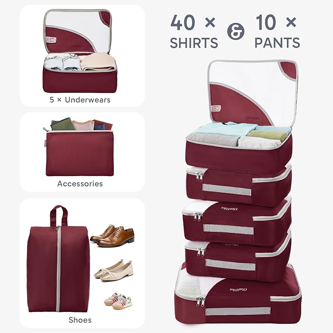 OlarHike Packing Cubes for Travel,10 Set,Burgundy