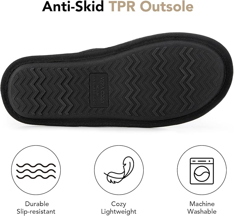 VeraCosy Men's Corduroy Scuff Slippers Soft Comfy Memory Foam Non-slip Indoor House Shoes