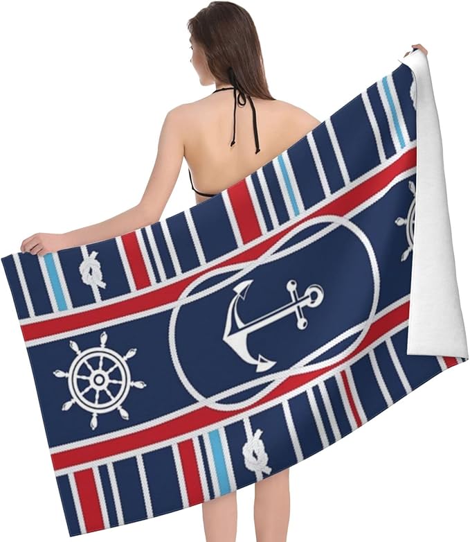 Cute Anchor Beach Towel for Men/Adults, Personalized Microfiber Beach Towels Bulk, Quick Dry Beach Towel for Pool, Lightweight Bath Towels Oversized Clearance 40"x 70"