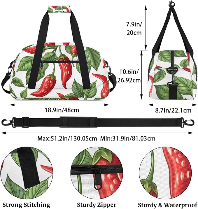 Green Leaf Chili Pepper Kids-Duffel-Bags Gymnastics Dance Bag Carry-On Overnight Travel Gym Lightweight Dance Sports Bags For Girls Boys Kids，