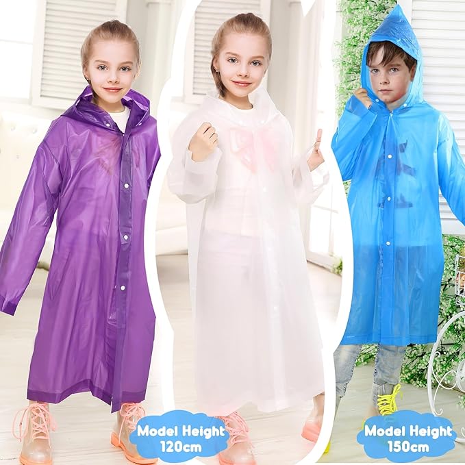 ANYOO Kids Rain Poncho with Hood Lightweight Emergency Raincoat Reusable Boys and Girls Rain Jacket for Disney Travel Outdoor