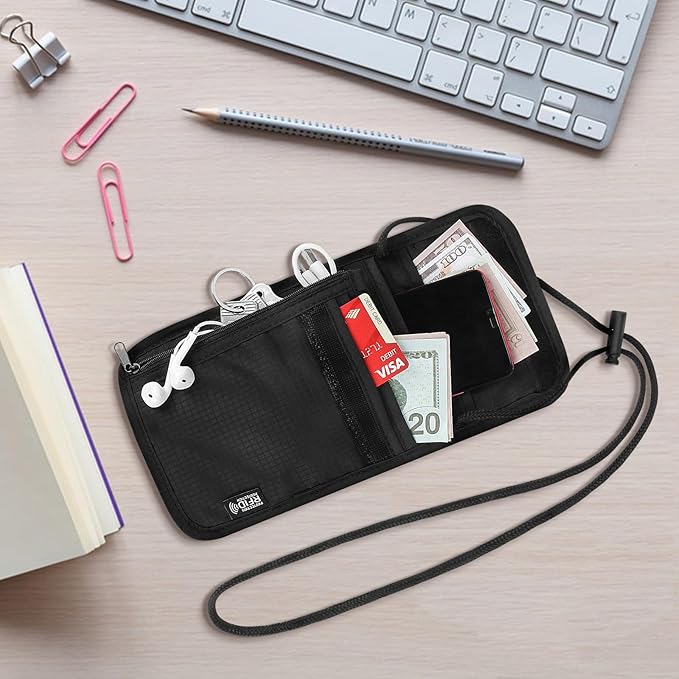 5.5" L x 7.9" W Travel Neck Wallet, RFID Blocking Passport Holder, Security Lightweight Passport Travel Wallet, Neck Pouch Gifts for Women Men(Black)