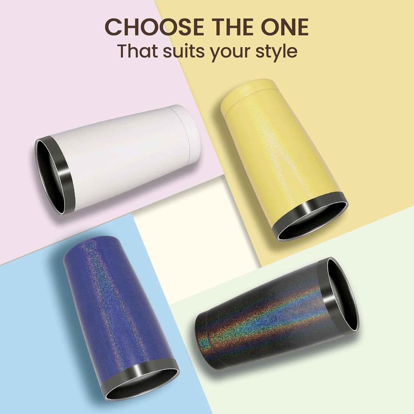 MEWAY 20oz Tumbler 8 Pack Double Wall Vacuum Insulated Travel Glitter Mug Bulk, Stainless Steel Tumblers with Lid and Straw, Powder Coated Coffee Cups for Woman(Rainbow White,Set of 8)