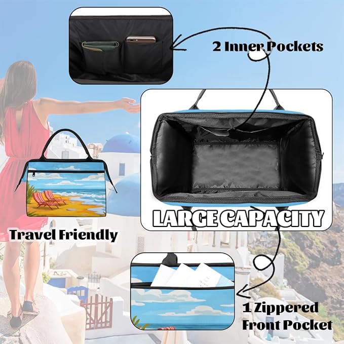 Ocean Beach Overnight Weekender Bag for Women Men Travel Duffel Bags Waterproof Luggage Carry on Sports Yoga Gym Bag