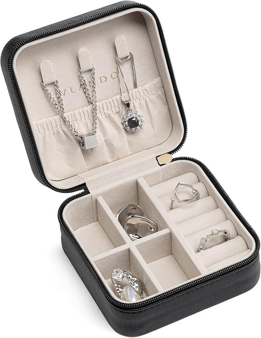 VLANDO Travel Jewelry Case - Teacher Appreciation Gifts for Women - Small Jewelry Travel Organizer Box Travel Essentials Gift for Teen Girl Women - Black