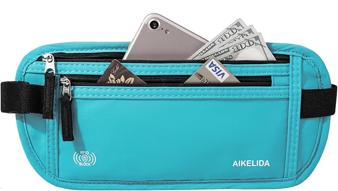 Money Belt - Slim Passport Holder RFID Blocking Travel Wallet Undercover Fanny Packs for Men Women - Blue