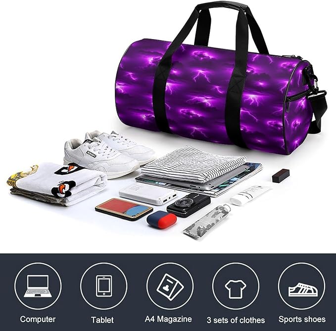 Travel Sports Lightweight Carry On Bag Purple Lightning Weekender Overnight Bag Dance Sports Gymnastics Bags for Men Women