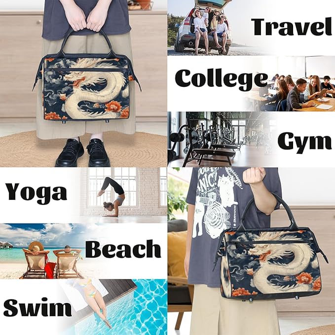Asia Dragon Overnight Weekender Bag for Women Men Travel Duffel Bags Waterproof Luggage Carry on Sports Yoga Gym Bag