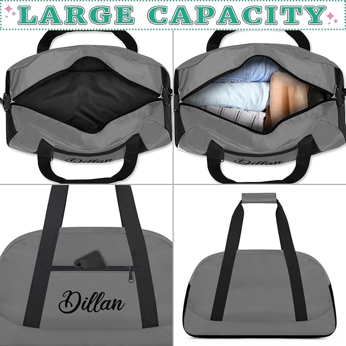 Custom Name Gym Duffel for Kids,Personalized Sports Bag Lightweight Gym Bags for Boys & Girls,Fitness Travel Weekender for Travel, and Workout Gray