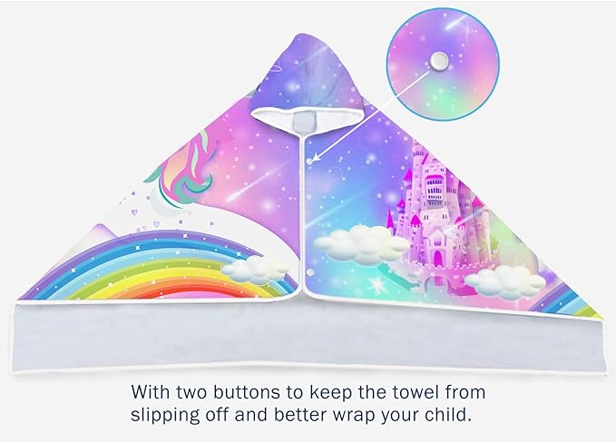 Bonsai Tree Unicorn Hooded Beach Towel for Kids, Cute Rainbow Bath Towel with Hood for Girls, Pink Magic Castle Microfiber Super Absorbent Soft Poncho Bathrobe for Swin Pool 30”x50”