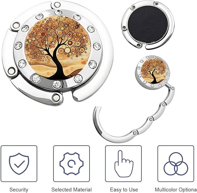 Foldable Purse Hanger Set of 6 - Mixed Color Tree of Life Pattern, Portable Hands-Free Bag Hook for Women, Space-Saving Table Desk Organizer for Restaurant, Office, Home