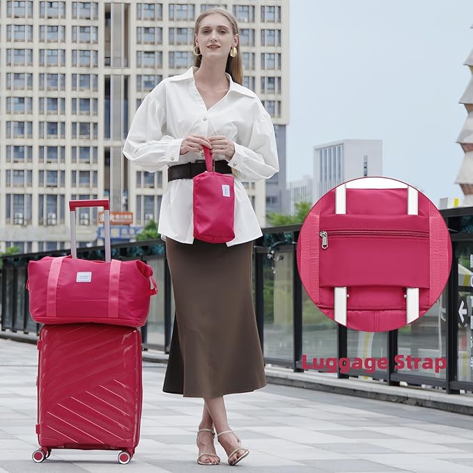 5 Piece Luggage Set Carry on Suitcase with Spinner Wheels, Expandable Hardshell Luggage PP Lightweight Suitcase Set for Women ROSE RED