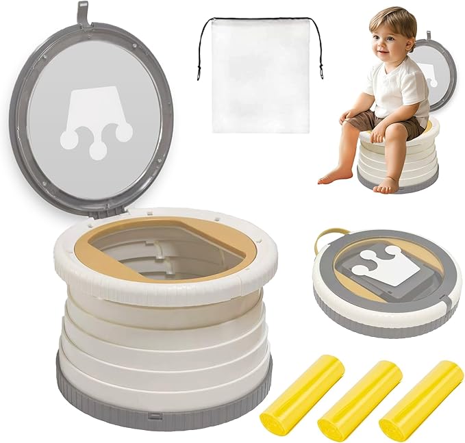 Portable, Foldable Potty seat for Toddler, Training Toilet Seat Emergency Toilet The Bottom Has the Function of Storing Garbage Bags for Car, Camping (Grey)