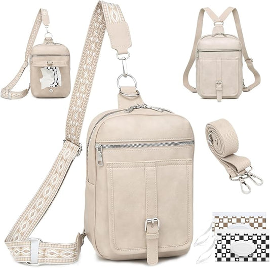 MYHOZEE Small Diaper Bag Crossbody Sling Purse for Women - 2 in 1 Leather Backpack with 2 Straps for Short Trips Work Daily | Mini diaper bag, Instant Wipes pocket, Adjustable Straps, Credit card slot, Moms and dads, Reusable Wipe pouchs