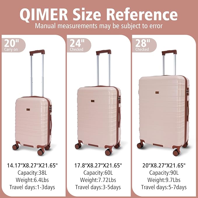 Luggage Sets 3 Piece, 100% PC Hardside Luggage with Spinner Wheel TSA LOCK Lightweight Quiet Suitable for Men and Women, Family Travel Pink 20/24/28