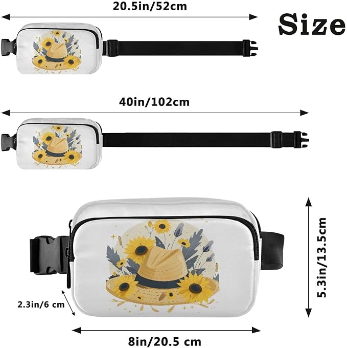Hat with Sunflowers Fanny Pack for Women Men Water Resistant Fashion Waist Packs with Adjustable Strap Belt Bag for Travel Workout Jogging Hiking 21218957