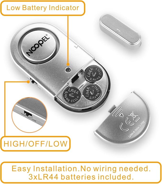 Door Alarms When Opened 2 Pack, New Version with Two Volume Levels, NOOPEL Window Alarm Sensors for Kids Safety Burglar Intruder Entry Alert, DIY Home Security, Battery Operated