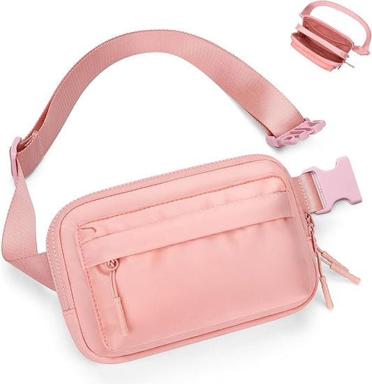 Fanny Packs for Women Men,Belt Bag,Water-resistant Crossbody Bag with 4 Zipper Pockets,Fashion Waist Packs with Adjustable Strap for Workout/Running/Yoga/Shopping/Hiking,Pink