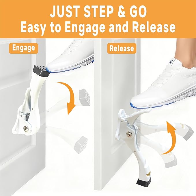 GoldPig Door Stoppers,1 Pack Kickdown Door Stop with One-Touch semi-Automatic White Door Stopper Adjustable Height and Rubber Tip 4 Inches, Heavy Duty Door Stops, Door Holder (White)