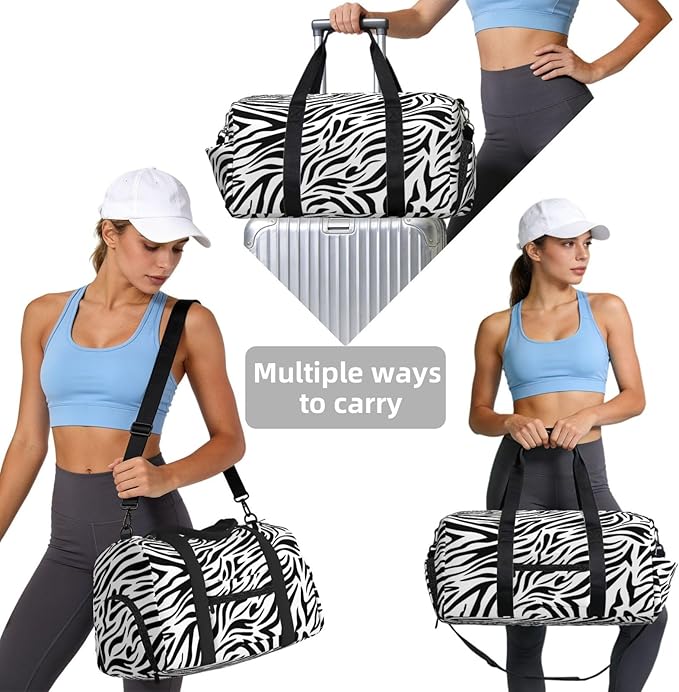 Zebra Stripes Print Sports Gym Bag For Men Women Travel Duffel Bag With Shoe Compartment Water Resistant Gym Bag Carry On Duffel Bag For Yoga Gym Sports Weekend Traveling