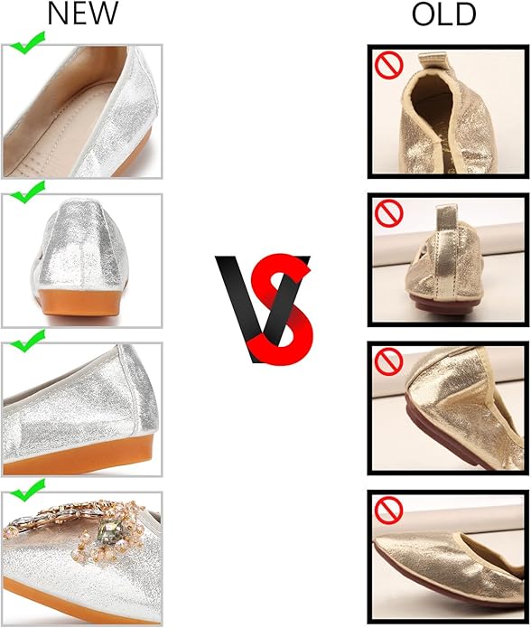 KUNWFNIX Women Ballet Flats Rhinestone Wedding Ballerina Shoes Foldable Sparkly Comfort Slip on Flat Shoes