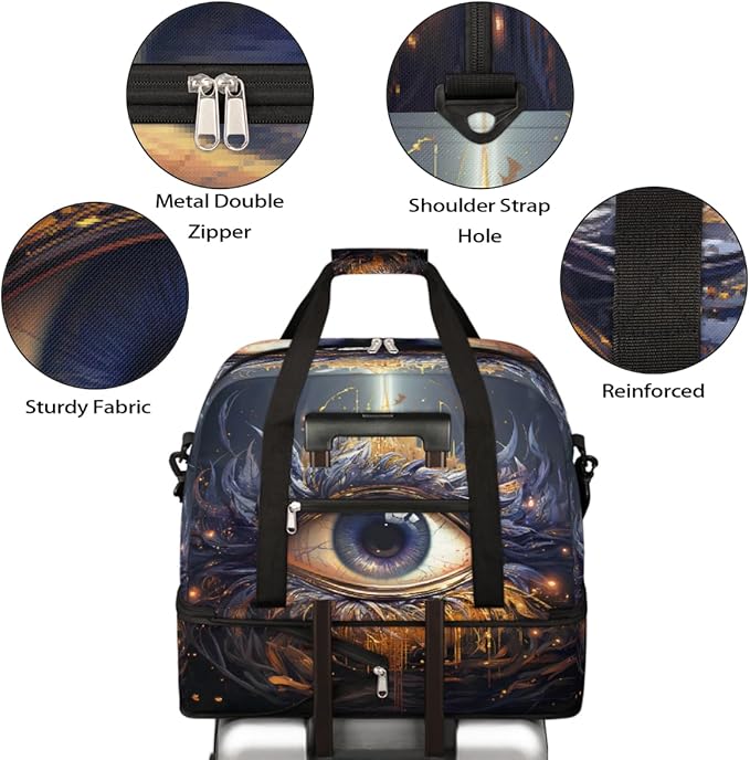 Purple Gold Devil Eye Large Weekender Bag with Shoe Compartment Travel Duffel Bags for Women Carry On Hospital Overnight Bag Foldable Personal Item Travel Bags Tote Gym Sports Airplanes