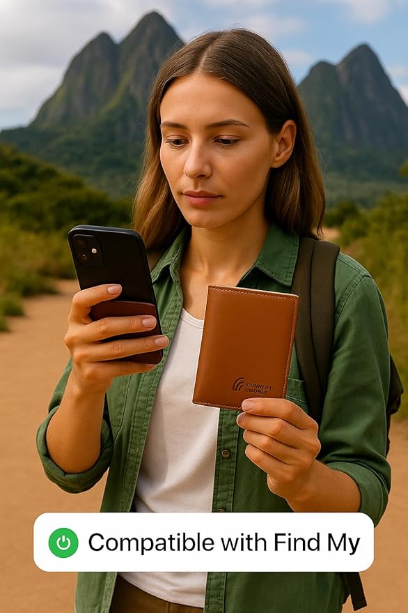 Smart Passport Holder with Built-in Wireless Tracker – MFi Certified – Compatible with Apple Find My – Travel Wallet with Card Slots, Boarding Pass Pocket & SIM Storage – PU Leather (Brown)
