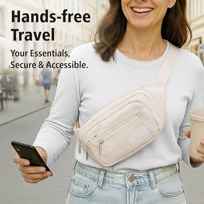 Packism Fanny Packs for Women Men - 6 Pockets Large Crossbody Waist Bag with Adjustable Strap Belt Bag for Travel Running Hiking