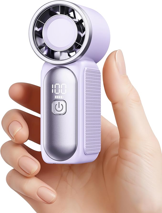 Gaiatop Portable Handheld Mini Fan, 6 Speeds 16900 RPM High Velocity Personal Fan with LED Display, USB Rechargeable, Mini Fan with Lanyard for Makeup, Travel, Outdoor, for Women Girl Gift, Purple