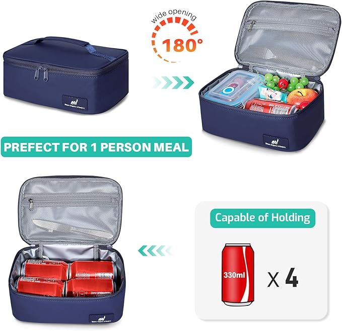 NOL Natural Organic Lifestyle Insulated Lunch Bag for Adults – Compact Cooler Lunch Box with Food-Grade Lining, Waterproof Lunch Bag for Work, Travel | Portable Thermal Meal Tote with Handle,Navy blue