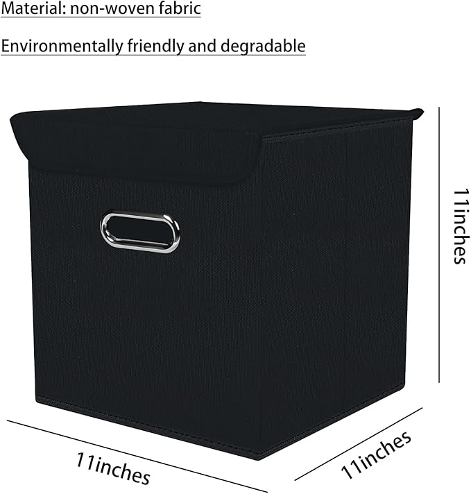 Closet Organizers Fabric Storage Bins With Lids Collapsible Cube Storage Organizer Basket With Handles,Storage Boxes for Clothes Storage,Office,Laundry,Shelves,6 Pack,（Black