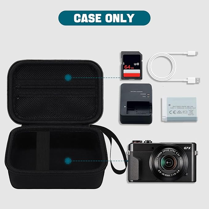 Camera Case for Canon PowerShot G7X Mark III/ G7 X Mark II/ SX740 hs Digital Camera, 4K Vlogging Camera Protective Cover Hard Travel Storage Bag, Mesh Pocket fits Cable, Batteries, Black
