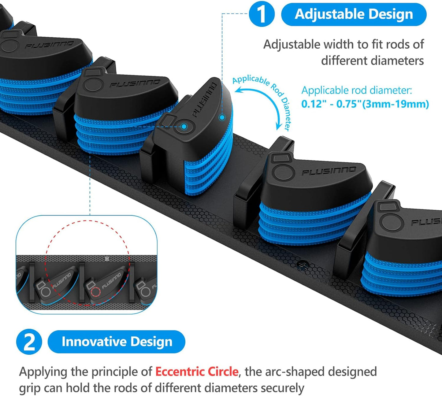 PLUSINNO 4 Pack Vertical Fishing Rod Rack, Wall Mounted Fishing Rod holder, 4 Packs Fishing Pole Holders Hold Up to 36 Rods or Combos, Fishing rod holders for garage, Fits Most Rods of Diameter 3-19mm