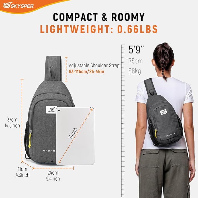 SKYSPER Sling Bag Anti Theft Crossbody Bag RFID Lightweight Travel Shoulder Chest Bag for Hiking Walking