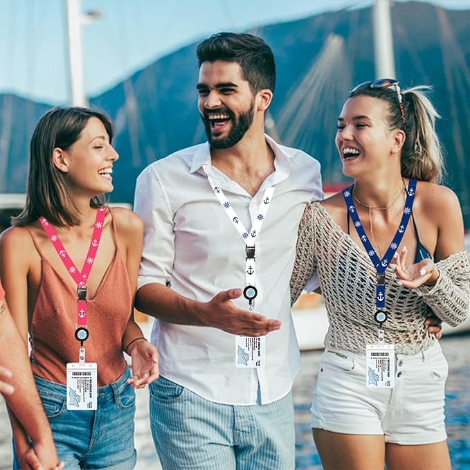 4 Retractable Lanyards with 6 Luggage Tag Holders, Zip Seal Clear Luggage Tag & Lanyard with Ship Card Holder for Carnival, NCL, MSC, Princess 2025-2026, Cruise Ship Essentials
