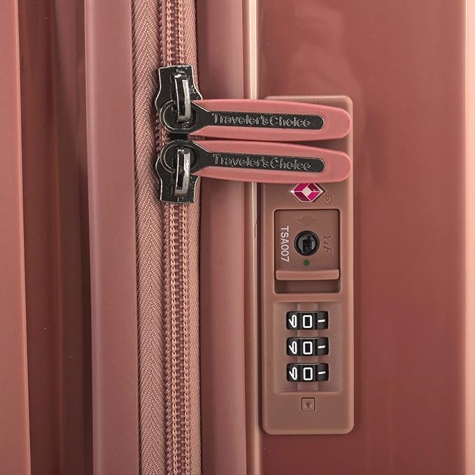 Traveler's Choice Ultimax II Polycarbonate Hardside Luggage with Spinner Wheels, Rose Pink, 28-Inch Medium Trunk