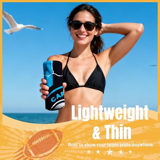Football Fan Thin Lightweight Microfiber Beach Towel Carolina Themed Big Absorbent Oversized Towels Men Women Gear Panthers Team Boyfriend Bf Dad Friend Christmas Xmas Gag Unique Gifts