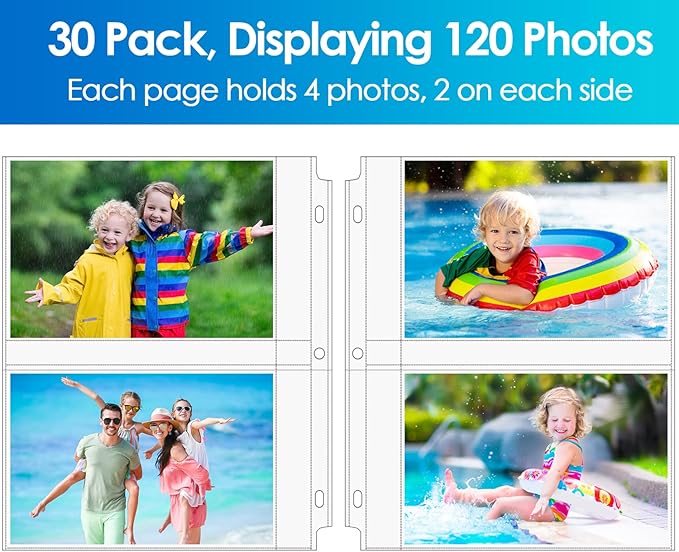MaxGear 30 Pack 5x7 Photo Sleeves for 3 Ring Binder (120 Pictures), Heavy-Duty Archival Page Protectors, 2-Pocket Clear Photo Album Refill Pages, Plastic Seed Binder Pages 8.5x11, Acid-Free