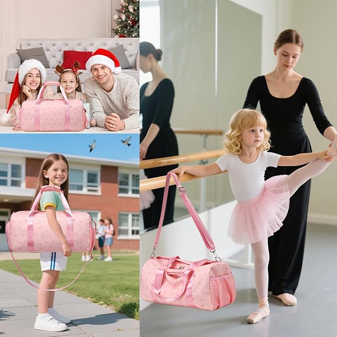 Dance Dag for Girl Sports Duffle Dag Gym Ballet Bag Corduroy Overnight Bag with Shoe Compartment and Dry Wet Pocket.