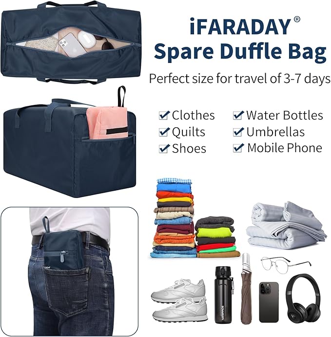 35L Small Foldable Duffle Bag - 22 inch Lightweight Spare Storage Bag for Travel(Navy Blue)
