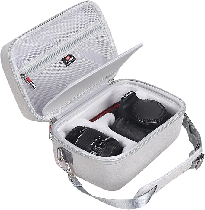FBLFOBELI EVA Travel Storage Case for Canon EOS Rebel T7 / T8i / T5 / R50 / R100 DSLR Camera with 18-55mm Lens, Camera Protective Waterproof Carrying Bag (Case Only) (Gray)